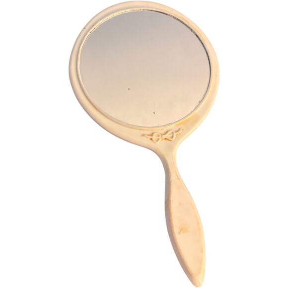 Vintage Hand Mirror with calendars on front. 1970's . White with teal accents. - Picture 1 of 2